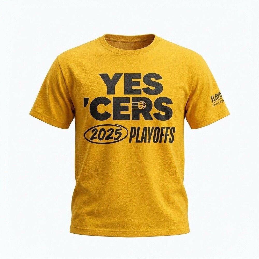 Indiana Pacers YES 'CERS 2025 Playoffs T-Shirt Gold Men's XL Fruit of the Loom